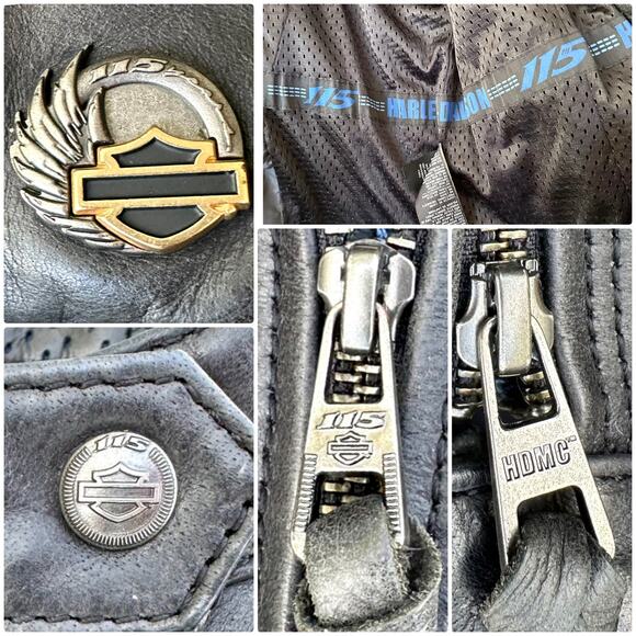 Harley Davidson 115th Anniversary Black Leather Buffalo Hide Women Jacket Large - Picture 10 of 11